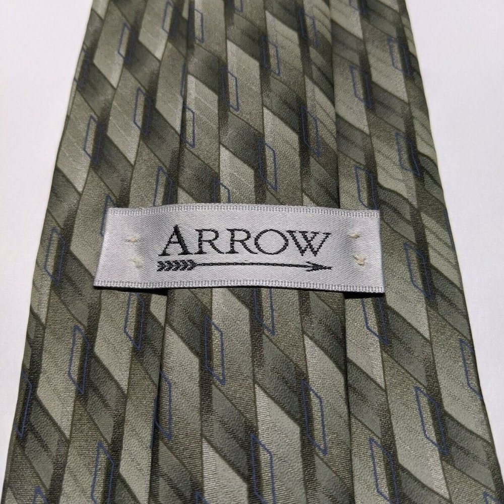 Arrow Geometric Army Green Silk Necktie - Picture 4 of 5
